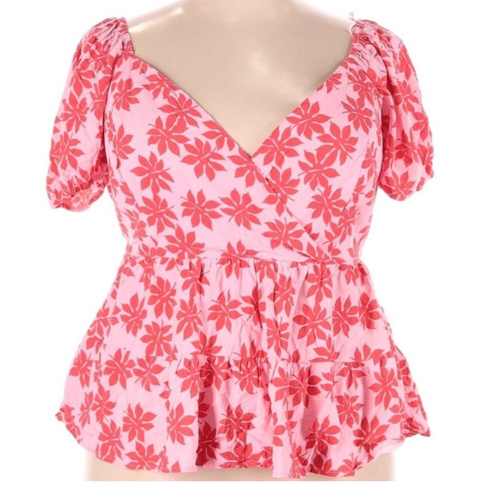 Francesca's Collections Pink and White Peplum Blouse